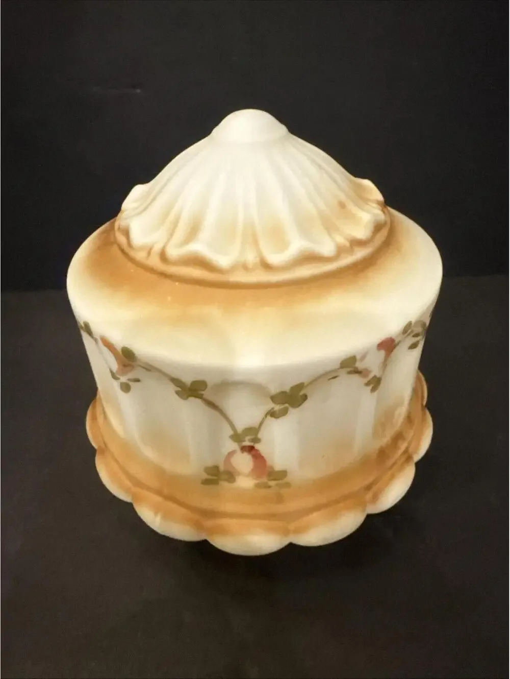 Vtg Handpainted White Matte Glass Pendant Wedding Cake Ceiling Shade 3.25” Fit